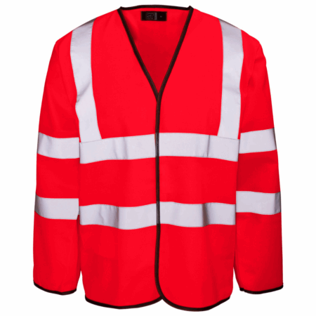 Hi Vis Red Long Sleeved Velcro Vest Conforms to EN ISO 20471 Class 3 - 2572