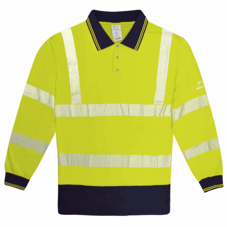 FRIGATE Yellow: HI-VIS TWO-TONE LONG SLEEVE POLO SHIRT (chevron reflective tape)