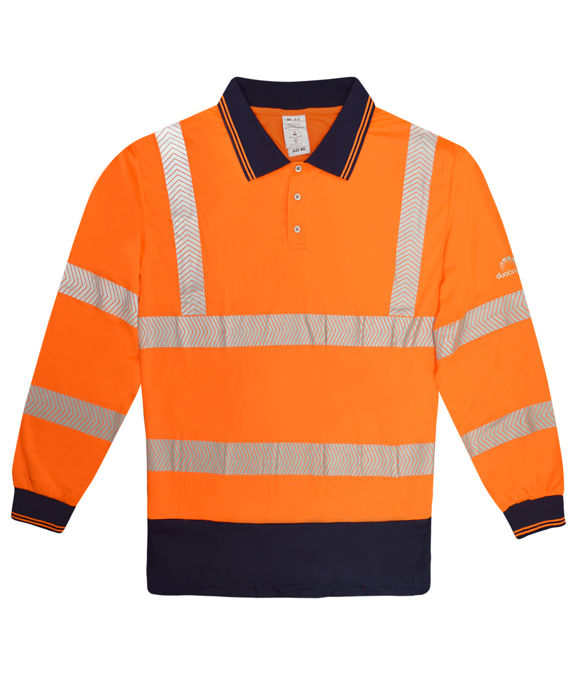 FRIGATE Orange: HI-VIS TWO-TONE LONG SLEEVE POLO SHIRT (chevron reflective tape)