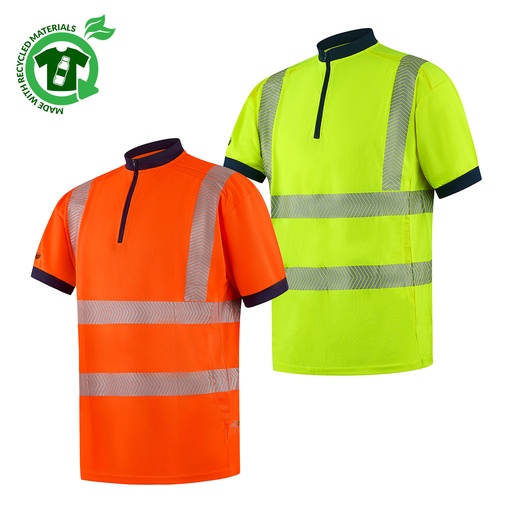 FGXeco S/S Hi-Vis EN20471 RECYCLED VENTED POLOSHIRT, Chevron stretch tape