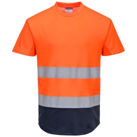 Portwest Hi-Vis Contrast Mesh Insert T-Shirt Short Sleeve Orange/Navy