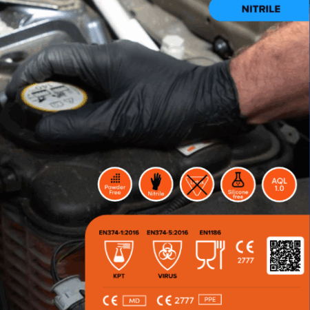 Nitrylex Extra Strong 4.3mil, 5.5g, Powder Free and Palm Textured Black Nitrile Glove (AQL 1.0)