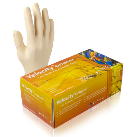 Aurelia® Velocity Original® Premium Natural Powder-Free Latex Gloves – Box of 100