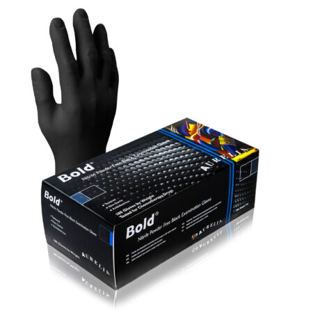 Aurelia® Bold 5Mil Extra Strong Black Nitrile Powder Free Examination Gloves. 100 Pairs per Box, Sold in Boxes.