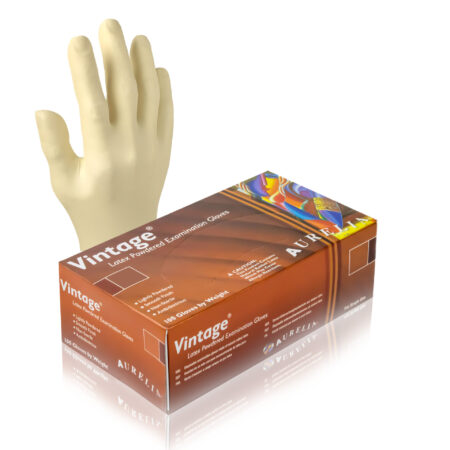 Aurelia® Vintage® Lightly Powdered Latex Examination Gloves. 100 Pairs per Box, Sold in Boxes.