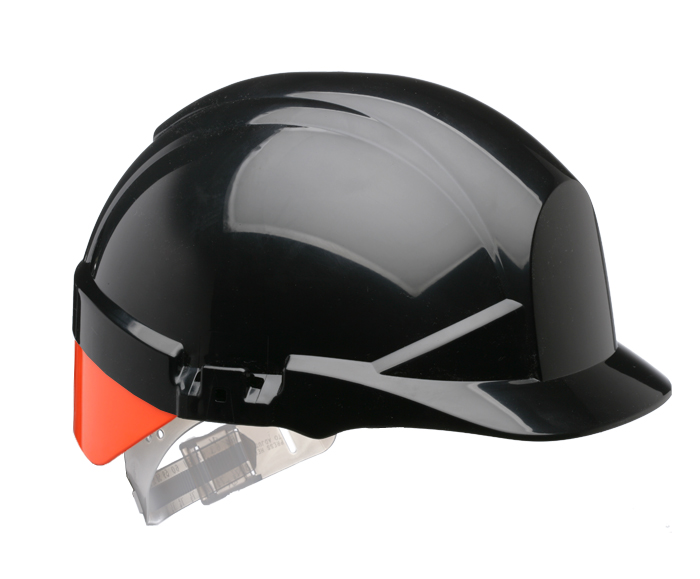 Centurion S12KSA Reflex Mid Peak Slip Ratchet Vented Safety Helmet Black with Yellow/Orange/Silver Flash