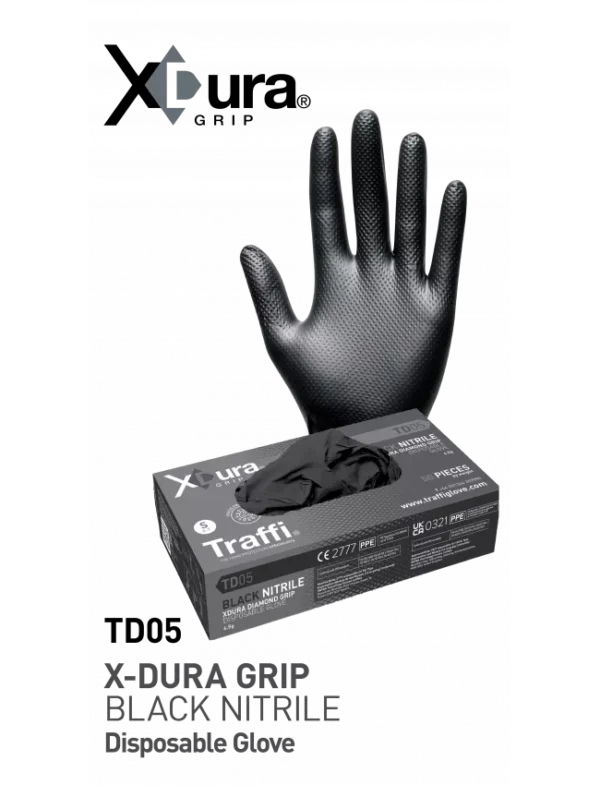 TD05 X-DURA Diamond GRIP Black Nitrile Disposable Glove