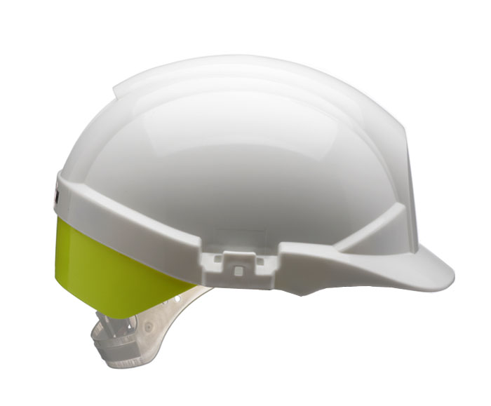 Centurion S12WHVYA Reflex Mid Peak Slip Ratchet Vented Helmet White With High Visibility Yellow/Orange/Silver Flash