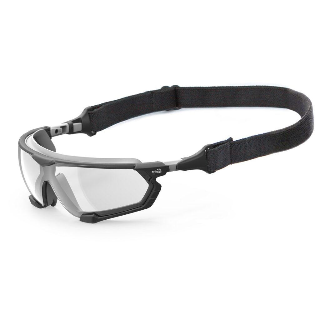 Traega LUGA™ HYBRID - CLEAR LENS  with interchangeable strap and side arms as standard.