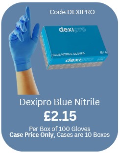 DEXIPRO BLUE- Durable Medical Grade Dentists, Vets, Food Case Price £21.50-£2.15/Box 100