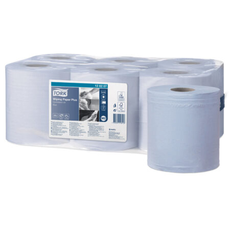 Tork® 128207 Wiping Paper Plus, Blue, M2 Centrefeed Roll – 2 Ply, 157.5²m, Case of 6