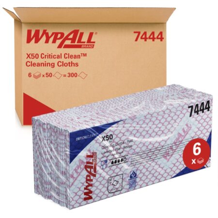 WypAll X50 Colour Coded Cleaning Cloths 7444 - Red Wiping Cloths - 6 Packs x 50 Interfolded Colour Coded Cloths (300 total)