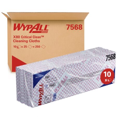 WypAll® X80 Critical Clean™ 7568 Colour Coded Heavy Duty Cleaning Cloths – Red, 25 Wipes per Pack, Case of 10 (250 total)