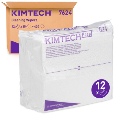 Kimtech® 7624 Pure Cleaning Wipers - 1 Ply, White, ¼ Folded, 12 Bags x 35 Sheets (420 total)