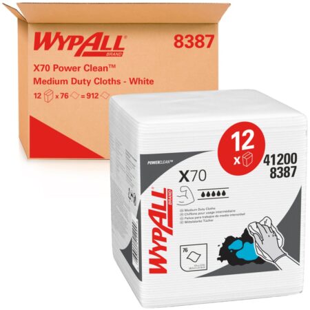 WypAll® X70 Power Clean™ 8387 Reusable White Cleaning Cloths - 12 Packs x 76 Quarterfold (912 Total)