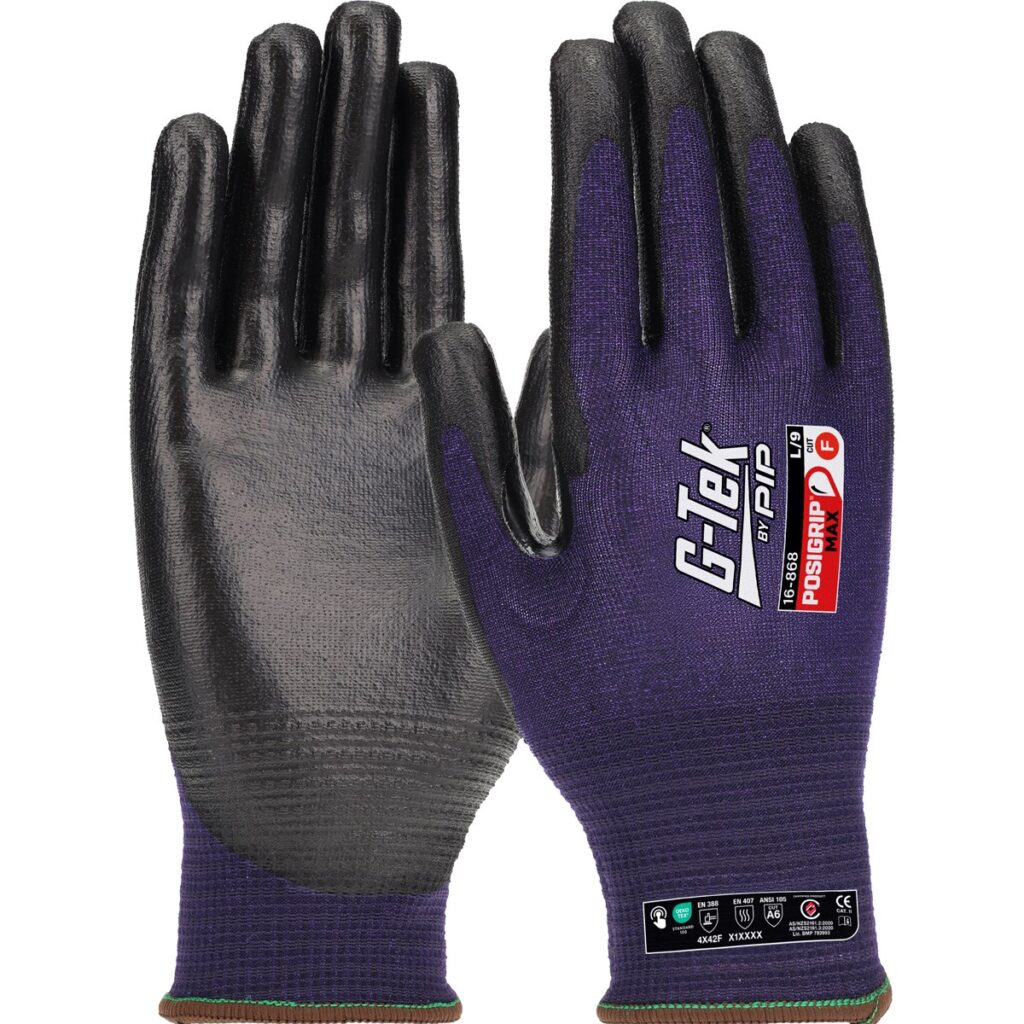 G-Tek® 16-868 - PosiGrip™-MAX XF, Cut F 18Gauge Seamless knit glove with HPPE/nylon/spandex, offers exceptional grip £4.95/pair sold in packs in 10