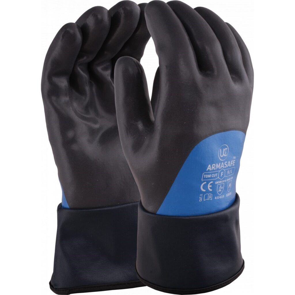 Armasafe™ - ISO Cut F Gauntlet, Kevlar® & Steel-PVC sleeve to offer greater liquid protection to the lower arm £8.95/pair sold in packs of 12