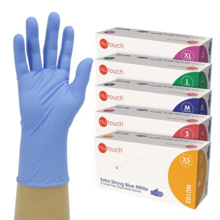 Nutouch NU103 Blue Extra Strong 9N Nitrile Powder Free Disposable Glove Case £49.90-£4.99/Box 100