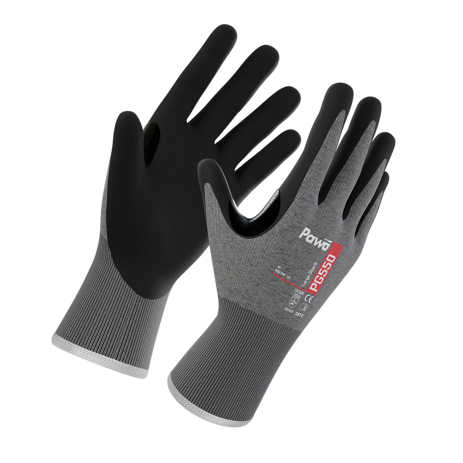 Pawa PG550 Level F Cut-Resistant Gloves-black nitrile palm-Reinforced thumb crotch