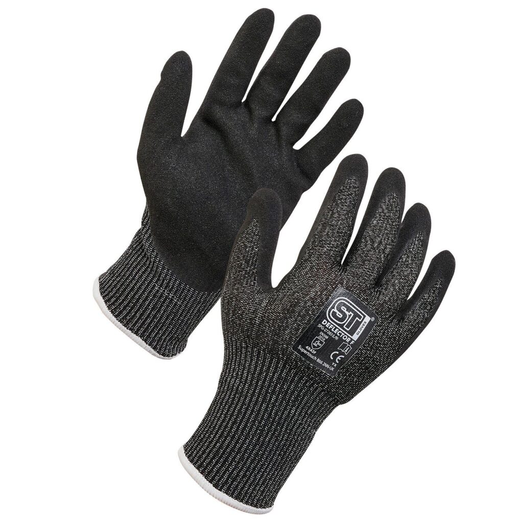 Deflector F Cut Resistant Gloves-Black Sandy Nitrile Palm Coating £3.59/pair sold in packs in 10