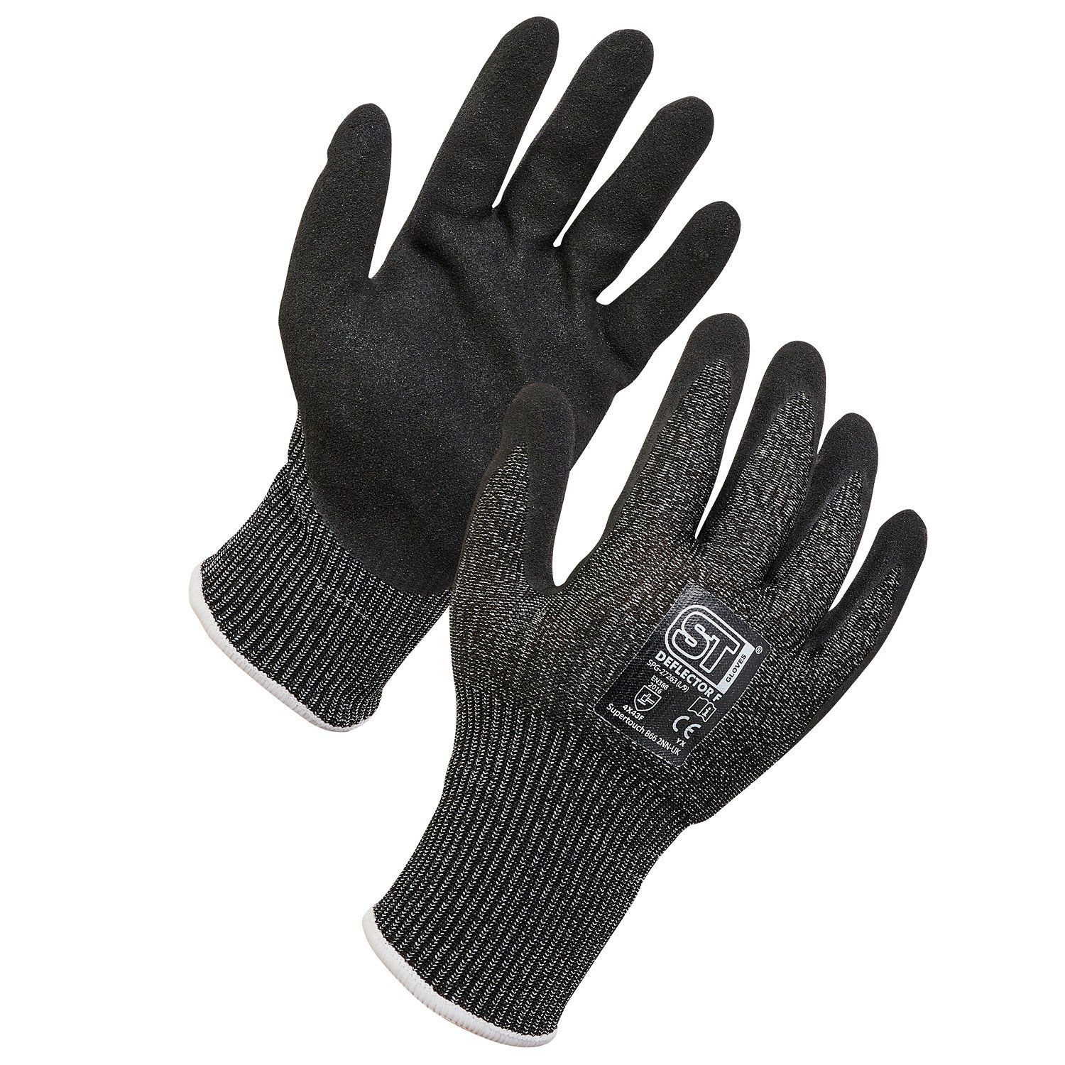 Deflector F Cut Resistant Gloves-Black Sandy Nitrile Palm Coating £3.59/pair sold in packs in 10