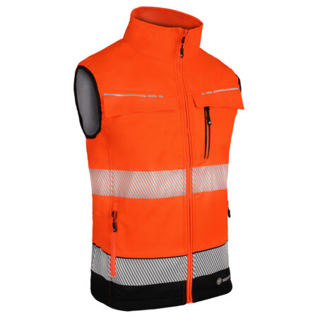 Beeswift Deltic Two-tone Hi-vis Softshell Rail Bodywarmer Orange / Black Item Code: BSDBWTTORBL