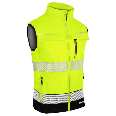 Beeswift Deltic Two-tone Hi-vis Softshell Rail Bodywarmer Saturn Yellow / Navy Item Code: BSDBWTTSYN