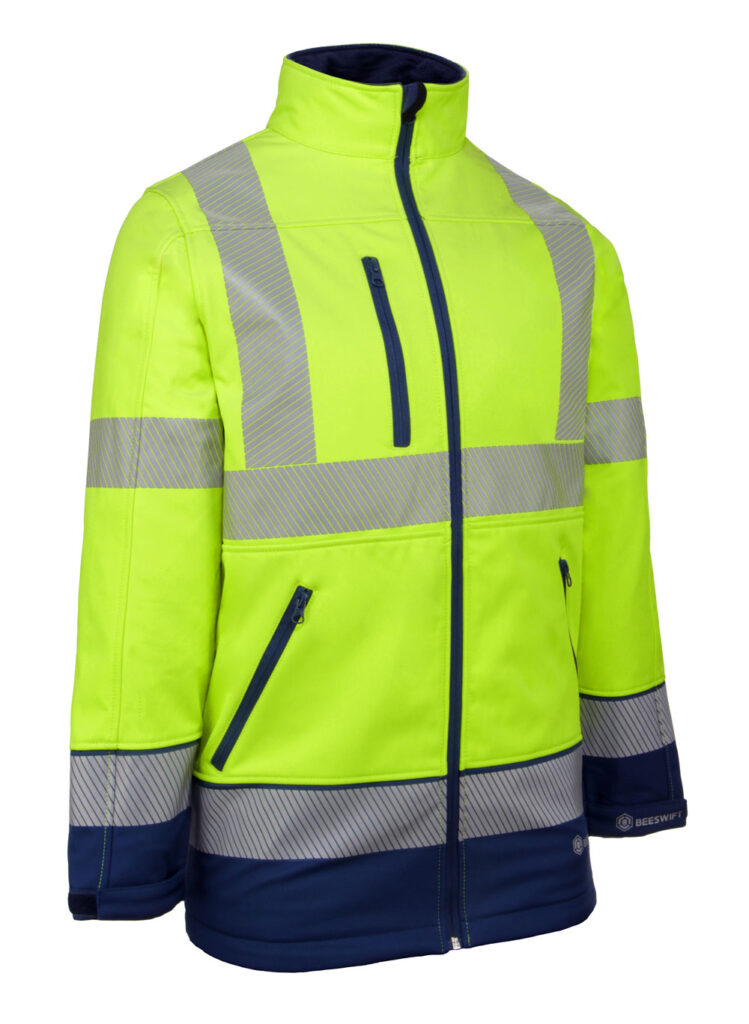 Deltic Hi-vis Two-tone Soft Shell Jacket Saturn Yellow / Royal Item Code: HVTT040SYR