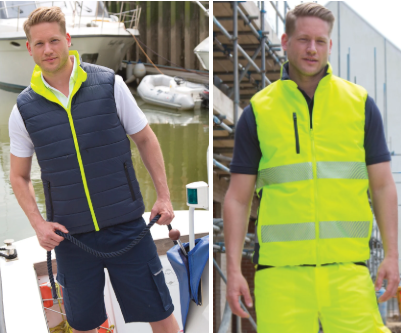 R332X Reversible soft padded gilet Yellow Reverses to navy