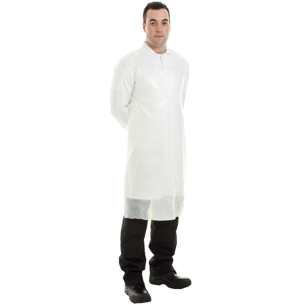 8 Micron PE Aprons White or Blue On Roll: Pack 1000, 200 per Roll - 5 Rolls per case new code 40803