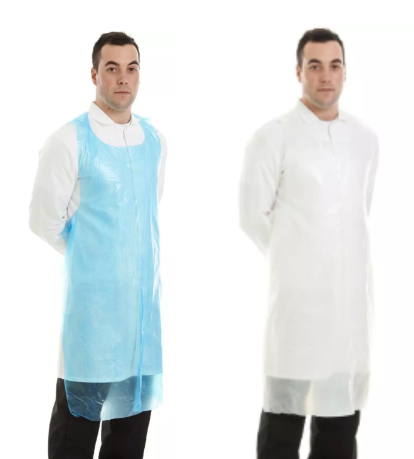 8 Micron PE Aprons White or Blue  On Roll: Pack 1000, 200 per Roll - 5 Rolls per case new code 40803