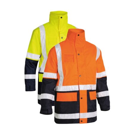 BISLEY UKJ6975 HV 5-IN-1 RAIN JACKET-Zip-out reversible padded body warmer