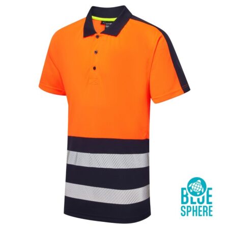 SHV-303D1-9 - Hi-Vis Eco Coolair 2 Tone Orange/Navy Polo Shirt