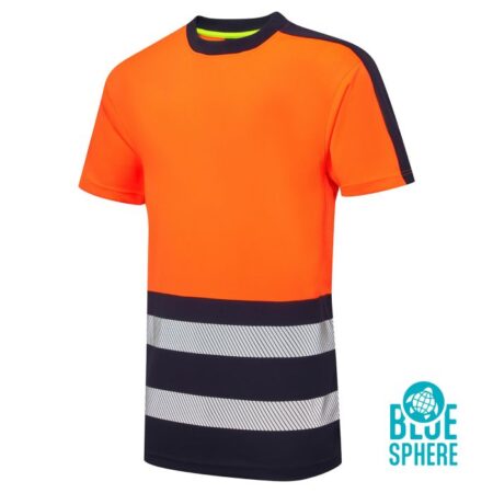 SHV-352D1-9 - Hi Vis Eco CoolAir 2 Tone Orange/Navy T-Shirt