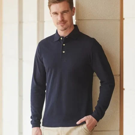 Henbury H105 Long sleeve cotton polo shirt