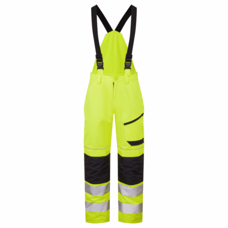 SYS810 YNS - Hi-Vis Eco Thermal Waterproof Yellow/Navy Trouser with Shoulder Straps
