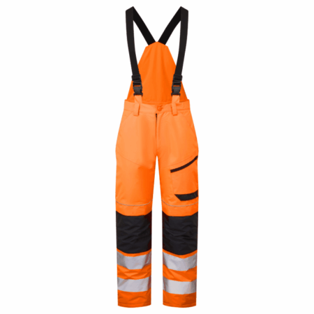 SYS810 ONS - System Hi-Vis Eco Thermal Waterproof Orange/Navy Trouser with Shoulder Straps