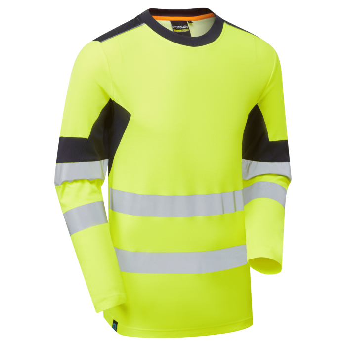 SYS602 YNS - Hi-Vis Eco Insulated Long Sleeve Cotton Cool Yellow/Navy T-Shirt