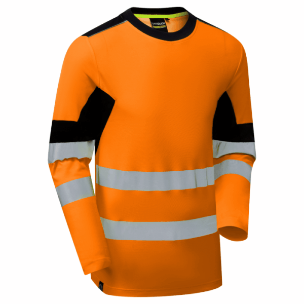 SYS602 ONS - Hi-Vis Eco Insulated Long Sleeve Cotton Cool Orange/Navy T-Shirt