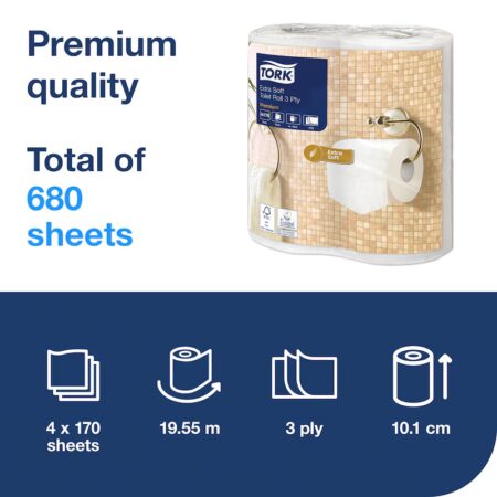 Tork® 101408 T4 Premium Extra Soft Conventional White Toilet Roll - 3 Ply, 170 Sheets per Roll, Case of 36 - Image 2
