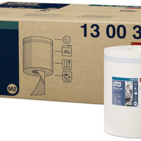 Tork® 130034 Wiping Paper, White, M2 Centrefeed Roll – 1 Ply, 165²m, Case of 6