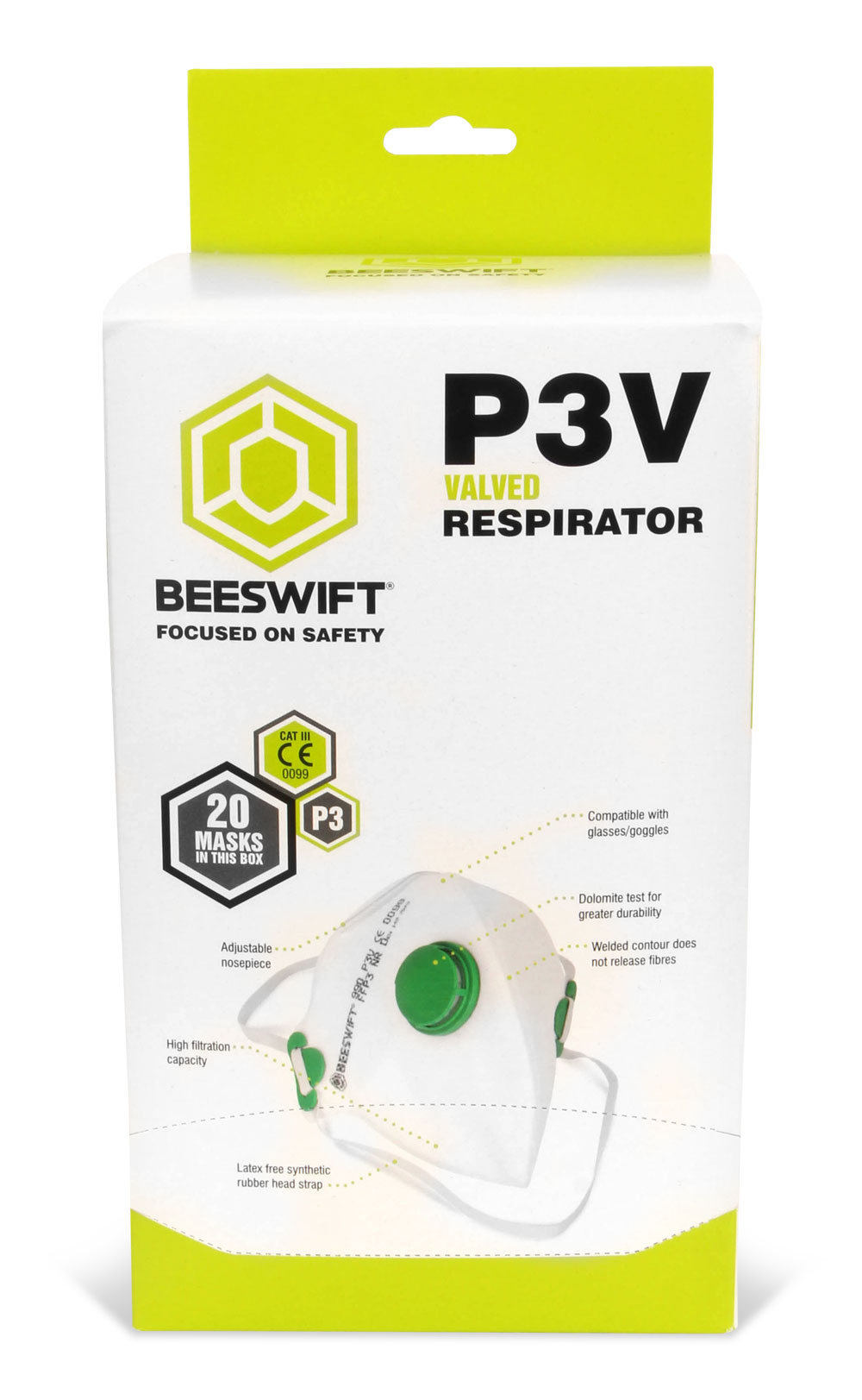 3FF3V - Beeswift Fold Flat P3 Valved Mask White (Box of 20)