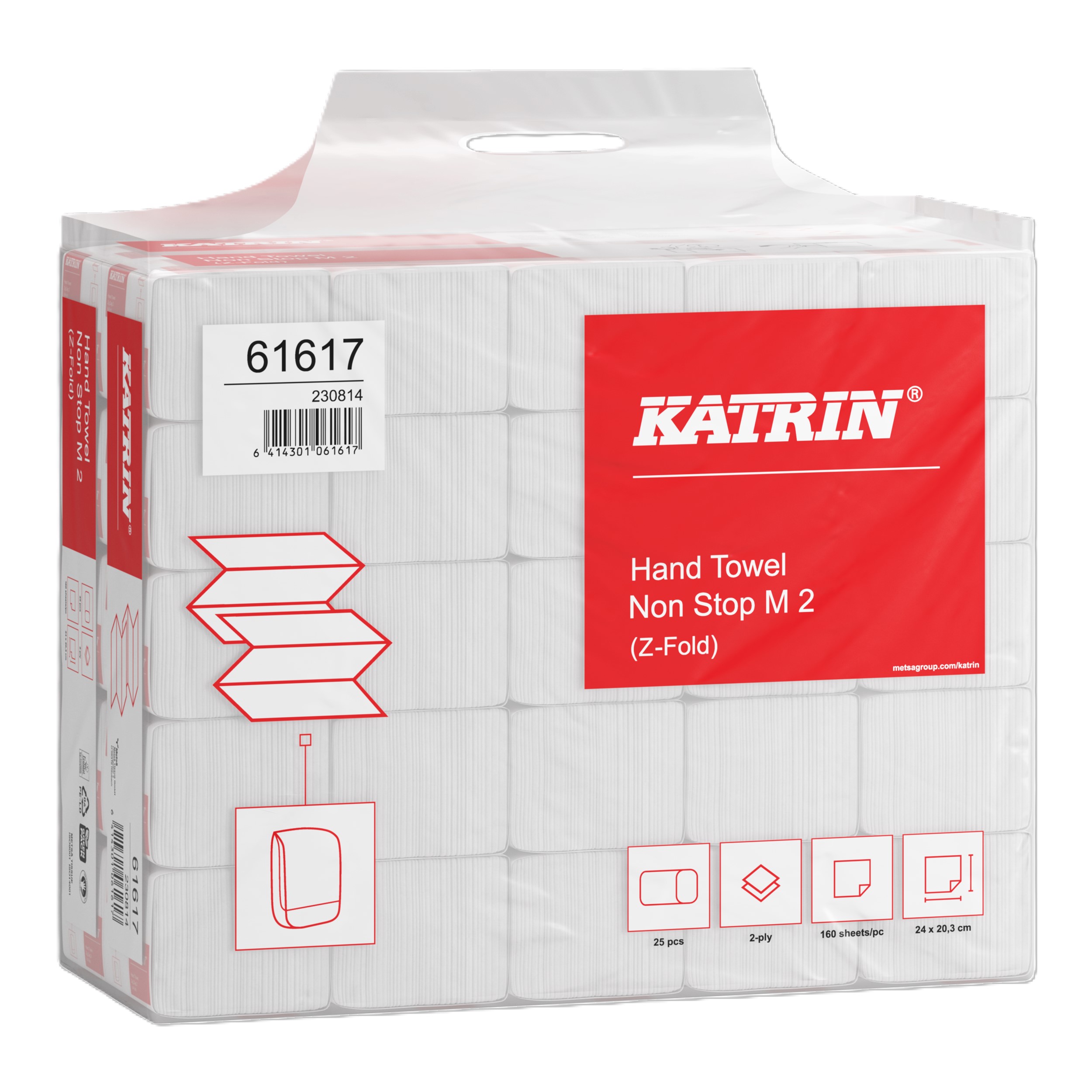 Katrin® 61617 Z-Fold Paper Towels Non-Stop Medium Handy Pack - 2 Ply, 25 Packs x 160 Sheets (4,000 total) - Image 1