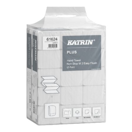 Katrin Plus® 61624 Z-Fold Paper Towels Non-Stop EasyFlush Handy Pack - 2 Ply, 15 Packs x 160 Sheets (2,400 total)