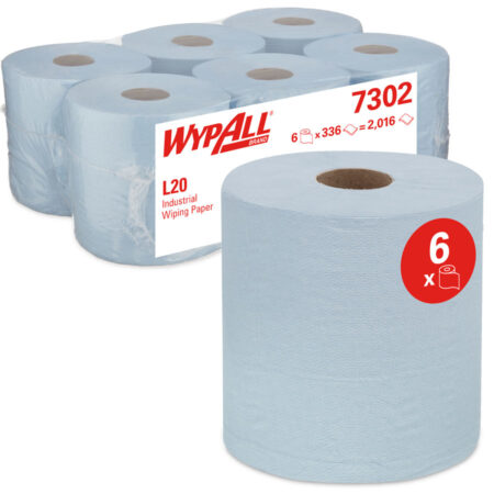 WypAll® 7302 L20 Industrial Wiping Paper– 2 Ply Centrefeed Blue - 6 Rolls x 336 Sheets
