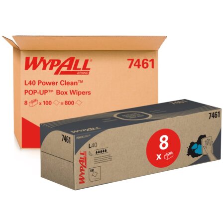 WypAll® 7461 L40 Power Clean™ Pop-Up Box – 8 Boxes x 100 Wipes