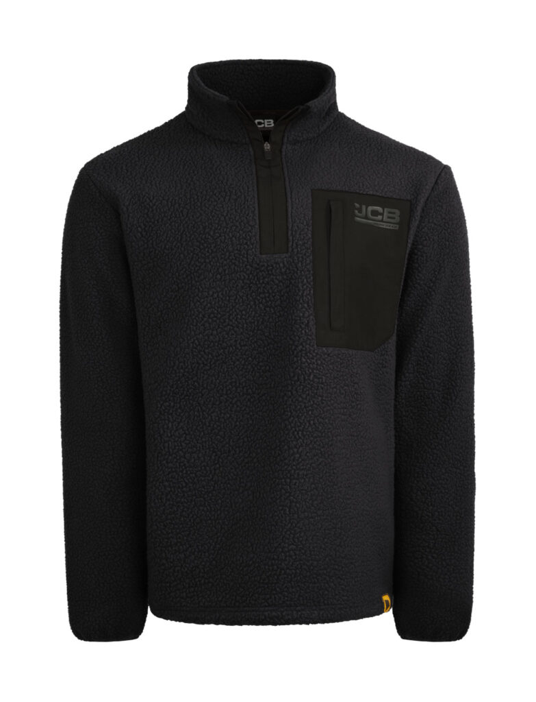 Jcb Workwear Unisex Borg Fleece 320gsm – Contrast Quarter Zip Black Item Code: JCB013BL