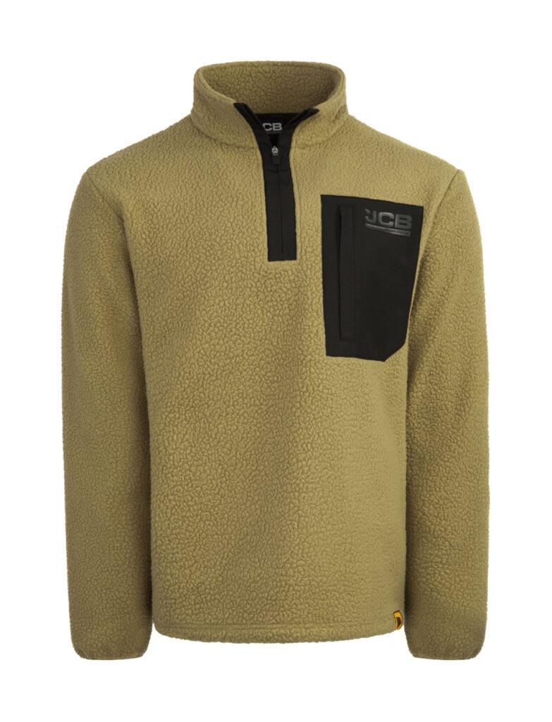 Jcb Workwear Unisex Borg Fleece Olive Green 320gsm – Contrast Quarter Zip Item Code: JCB013O