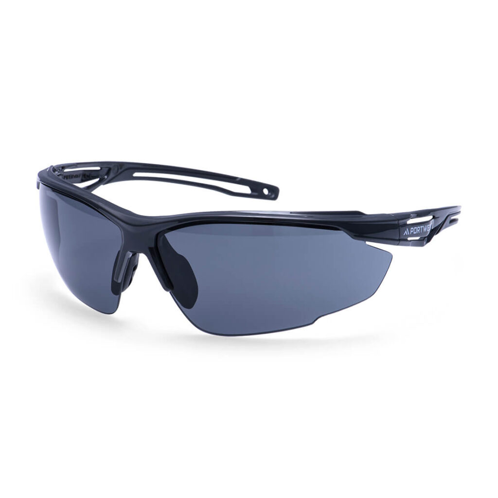 Portwest PS36 - Anthracite Safety Glasses  super soft rubber nose piece.