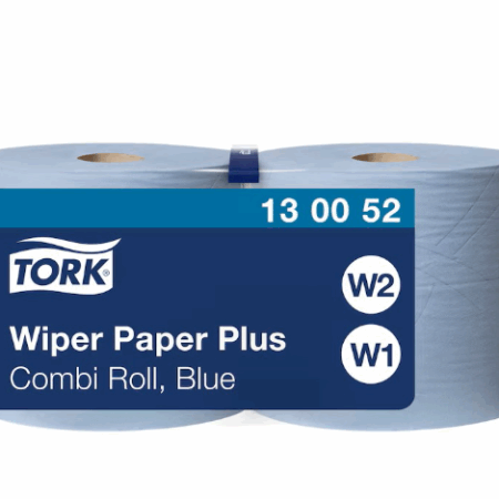 Tork® 130052 Wiping Paper Plus, Blue, W1/W2 Jumbo Roll – 2 Ply, 255²m, Case of 2